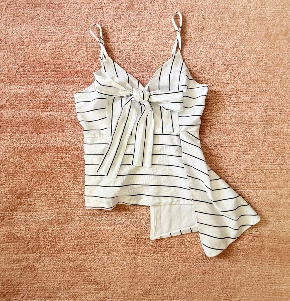 Endless Rose White Black Striped Asymmetrical Bow Cami Top Size S